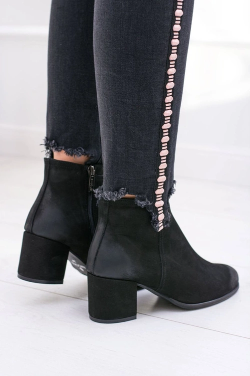 Damskie Czarne Skórzane Botki Na Słupku Nicole