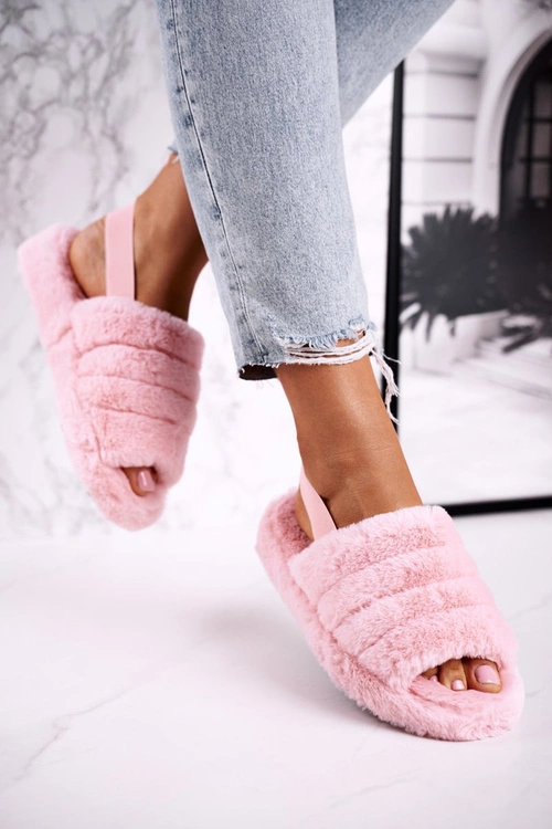 Papcie Damskie na Platformie Futrzane Różowe Snowflake