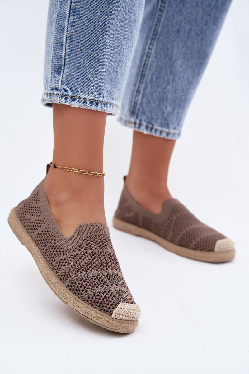 Ażurowe Espadryle Damskie Materiałowe Khaki Candessa