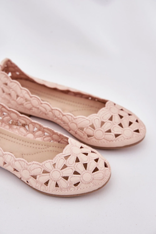 Ażurowe Balerinki Dziecięce Z Brokatem Różowe Zindira