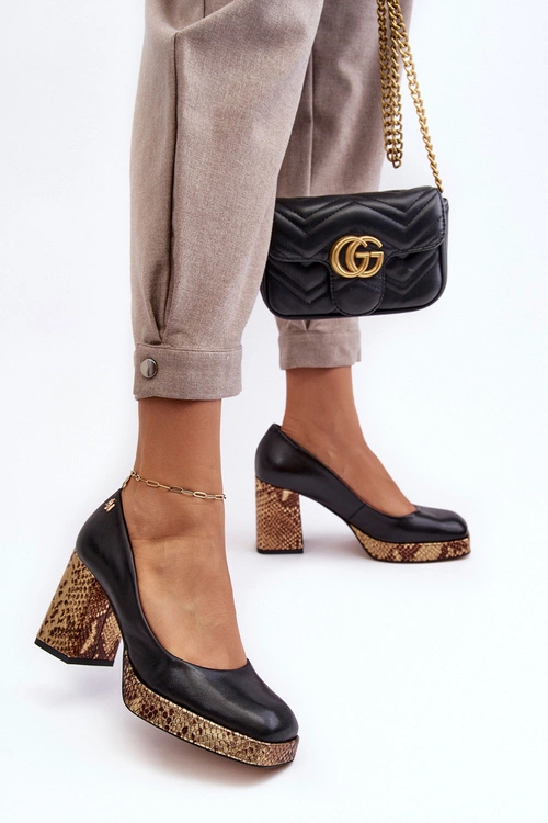 Modne Skórzane Czółenka Laura Messi 2599 Czarne