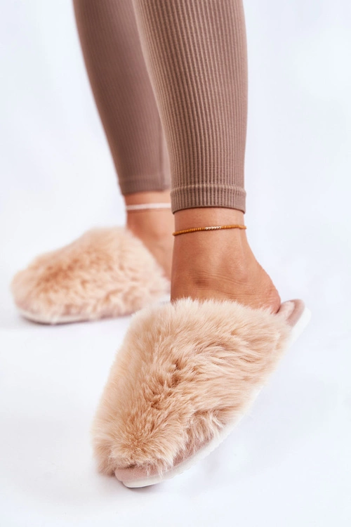 Damskie Futrzane Papcie Beżowe Sheryl