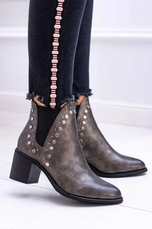 Damskie Botki Sztyblety Na Słupku Nity Savage