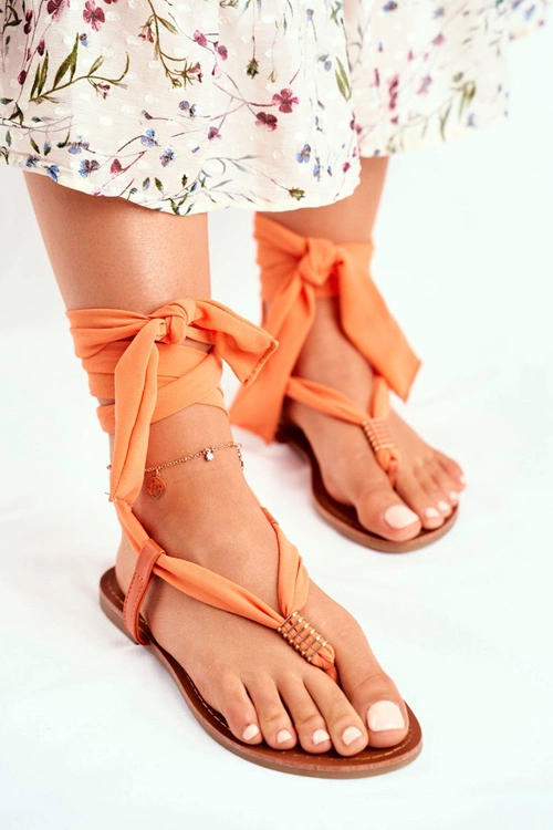 Sandałki Damskie Japonki Wiązane Pomarańczowe Derryl