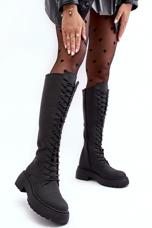 Sznurowane Ocieplane Kozaki Glany Przed Kolano Czarne Bergdis