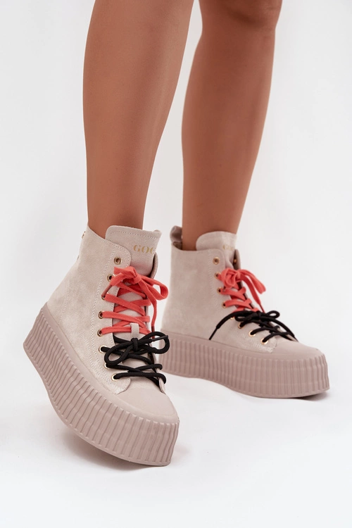 Zamszowe Ocieplane Trampki Damskie Na Masywnej Platformie GOE SS2N4047 Beżowe