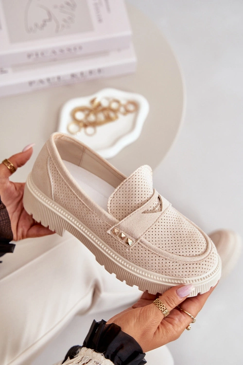 Damskie Ażurowe Półbuty Mokasyny Jasnobeżowe Tannes