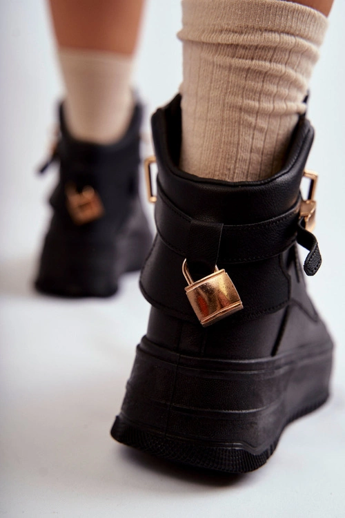 Damskie Ocieplane Wysokie Buty Sportowe Czarne Lexa