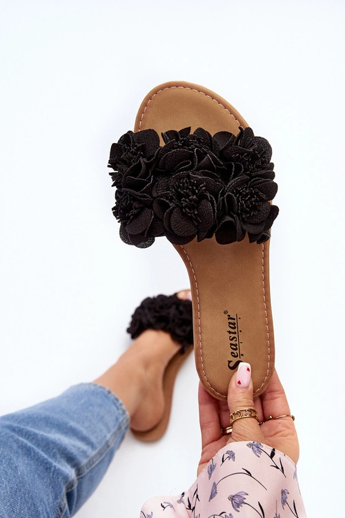 Damskie Klapki Z Kwiatkami Czarne Eelfan