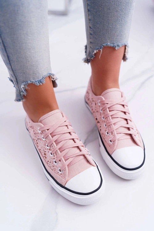 Trampki Damskie Niskie Koronkowe Różowe Veroli