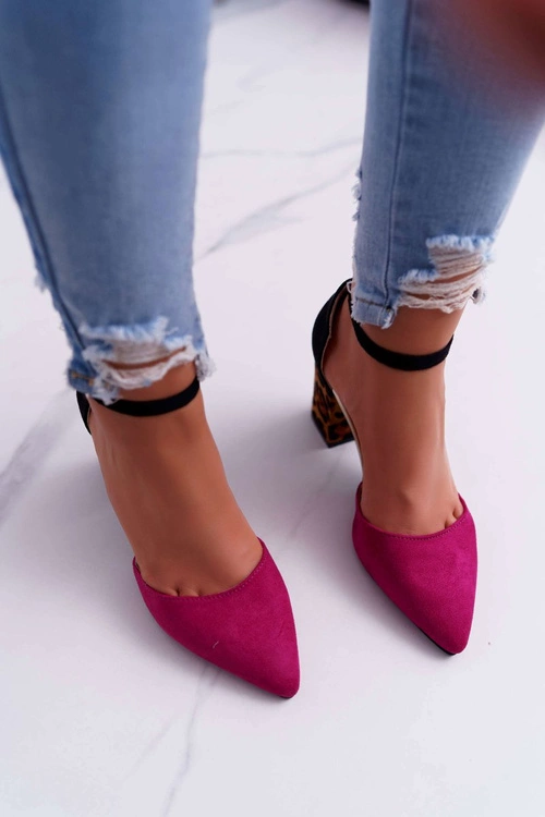 Czółenka Damskie Na Słupku Panterki Fuksja Ferri