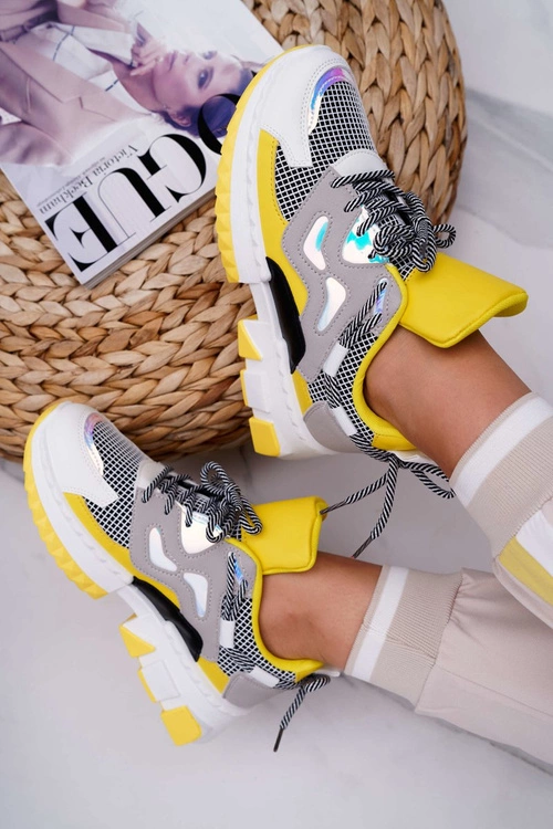 Sportowe Damskie Buty Kolorowe Wstawki Żółte Colored