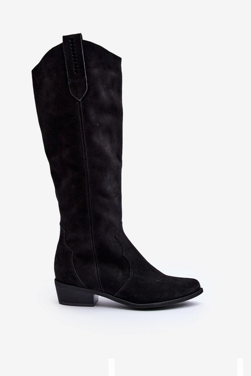 Zazoo 3427 Damskie Zamszowe Kozaki Kowbojki Czarne
