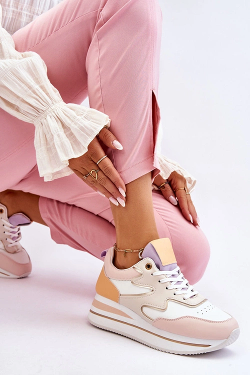 Modne Skórzane Buty Sportowe Biało-Beżowe Roen