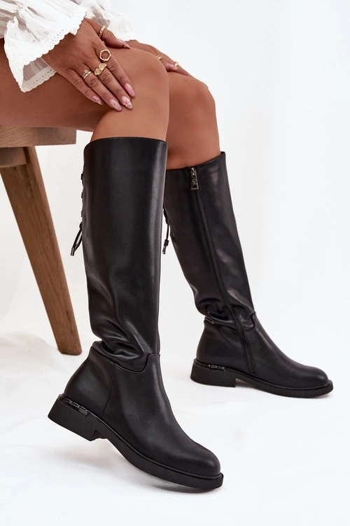 Ocieplane Kozaki Damskie Z Naturalnej Skóry Na Płaskim Obcasie Vinceza 66822 Czarne