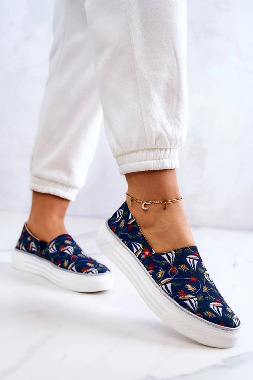 Damskie Tenisówki Slip On Memory Foam Big Star JJ276016 Granatowe