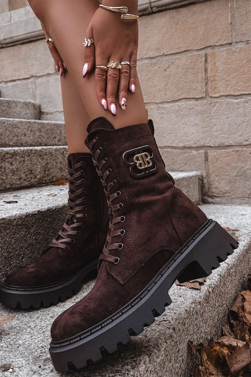 Botki Wokrery Damskie Z Ozdobnym Elementem Ocieplane Czekoladowe Kalindra