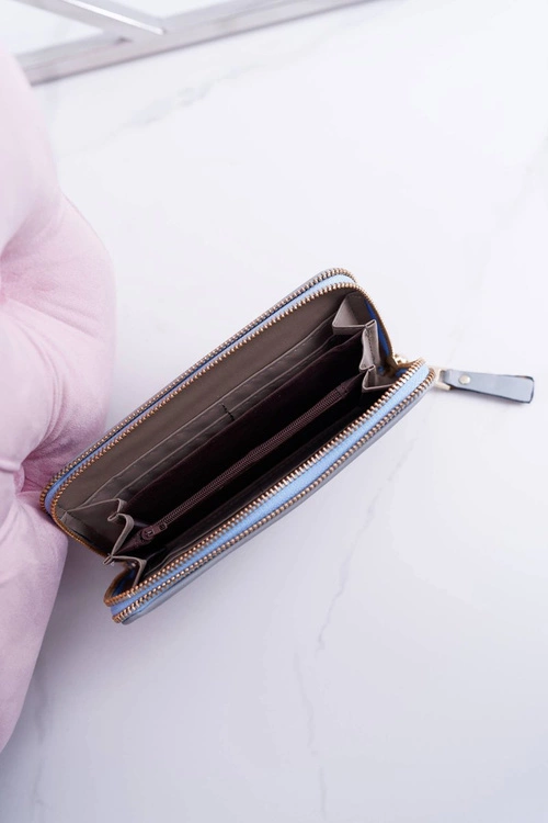 Portfel Damski Duży Niebieski Złoty Ozdobny Suwak