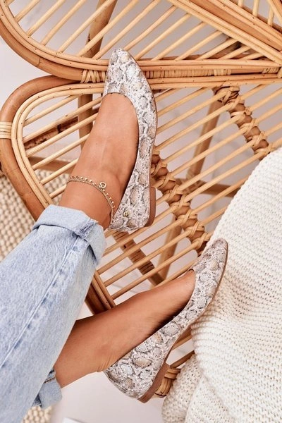 Damskie Skórzane Baleriny Maciejka Złoto Beżowe 04100-22