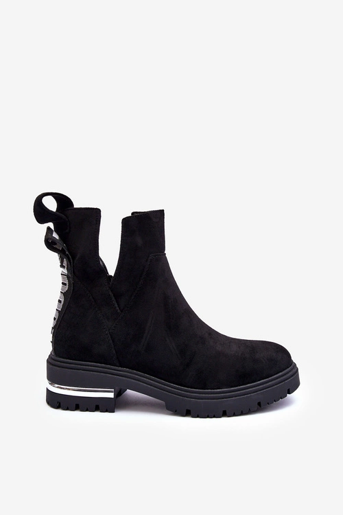 Zamszowe Botki Na Płaskim Obcasie Z Wycięciami Czarne Lamedella