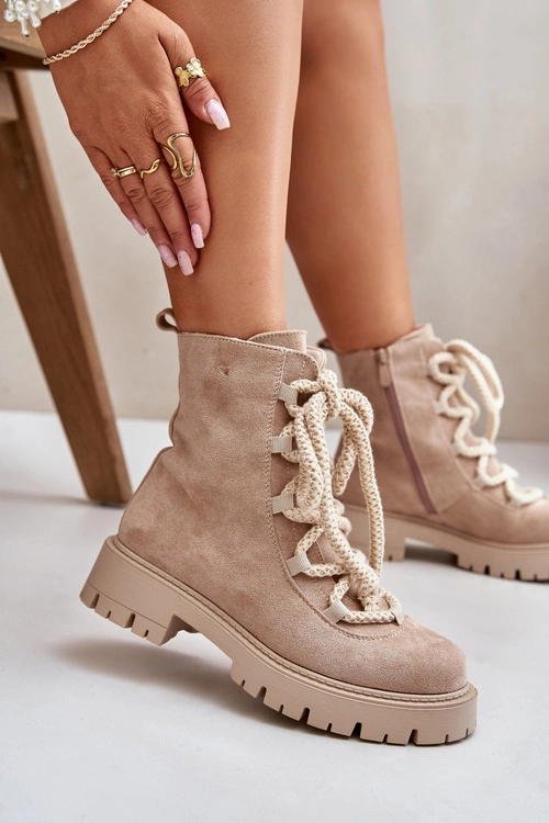 Ocieplane Botki Z Eko Zamszu Na Zamek Jasnobeżowe Caellita