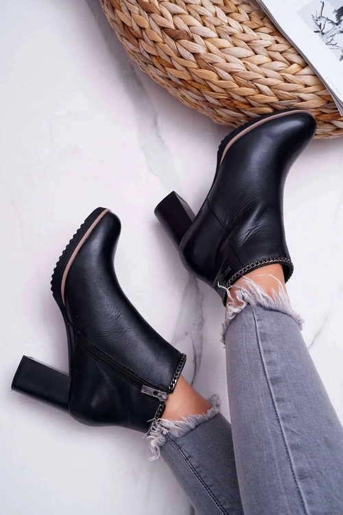 Botki Damskie Na Obcasie Skóra Big Star Czarne BB274618