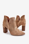 Ażurowe Zamszowe Botki Na Obcasie Beżowe Leanna