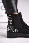 Damskie Botki Sztyblety Z Dżetami Czarne Lady In Black