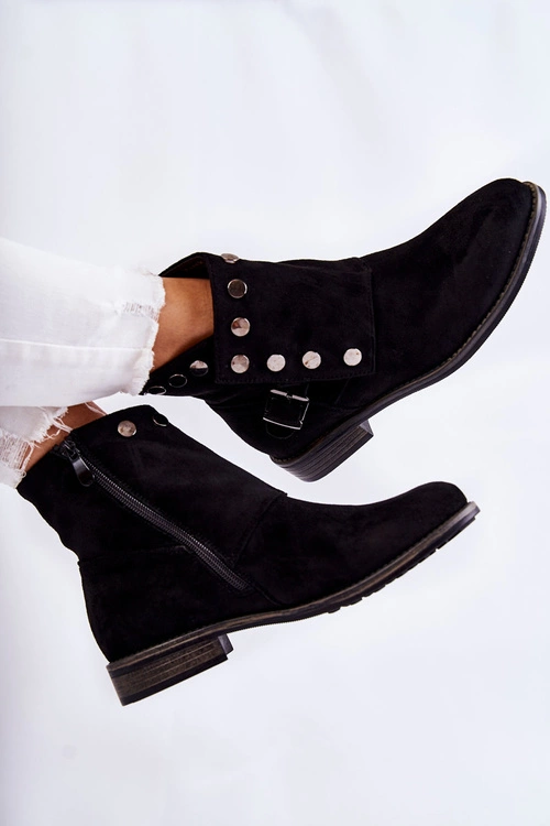 Damskie Zamszowe Botki Z Klamrą S. Barski Czarne Merk