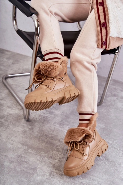 Ocieplane Botki Trapery Ciemnobeżowe Charles