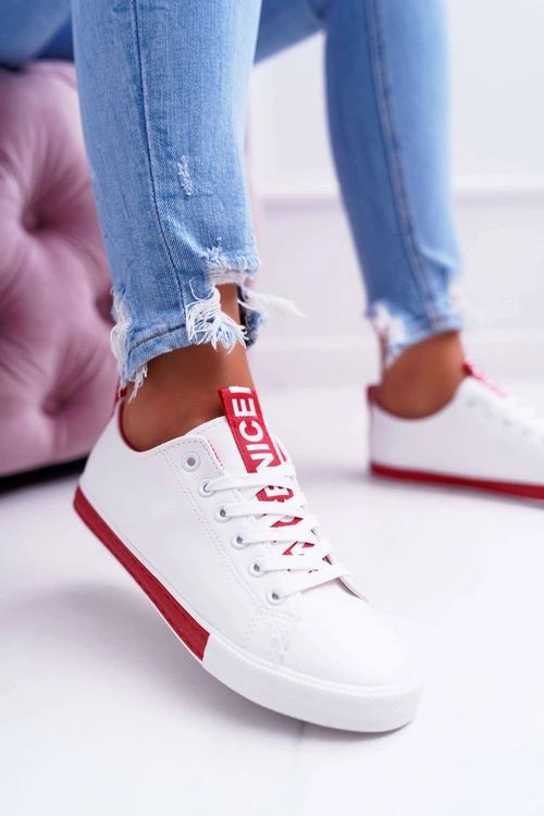 Trampki Damskie Białe Czerwony Pasek Nigrid