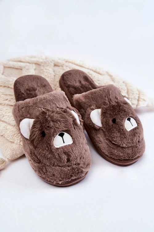 Damskie Futrzane Papcie Z Misiem Brązowe Solly