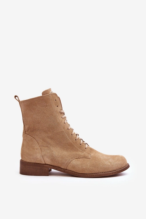 Zamszowe Botki Damskie Beżowe Nicole 2848