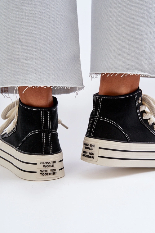 Trampki Damskie Na Platformie Czarne Aineri