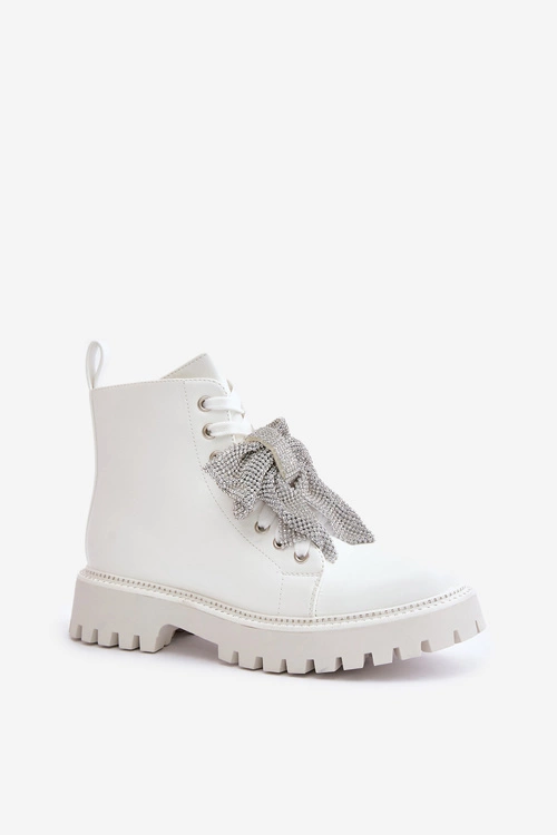 Botki Damskie Z Kokardą Białe Ocenttia