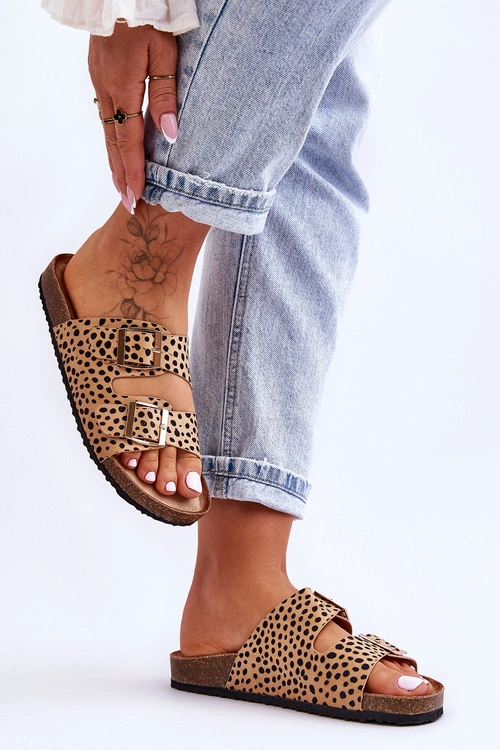 Damskie Klapki Wsuwane Leopard Beżowo-Czarne Destino