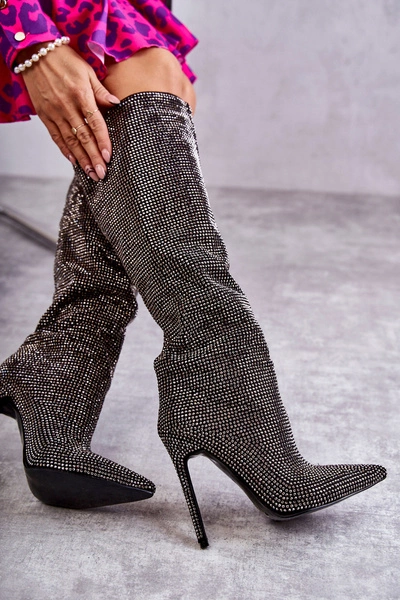 Modne Kozaki Na Szpilce Z Cyrkoniami Czarne Lovisa