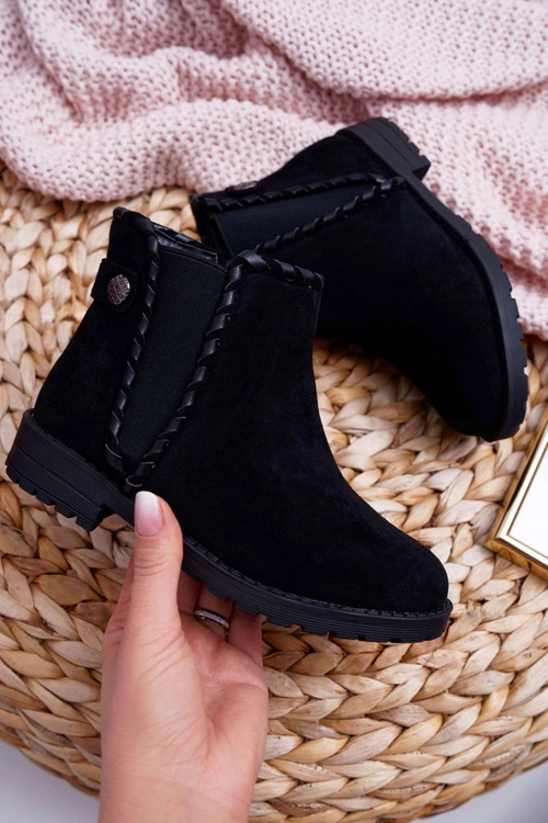 Młodzieżowe Botki Czarne Płaski Obcas Sicarro