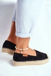 Espadryle Damskie Na Platformie Lniane Czarne La Playa