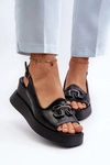 Sandały Damskie Na Platformie I Koturnie Z Ozdobą Czarne Janesca