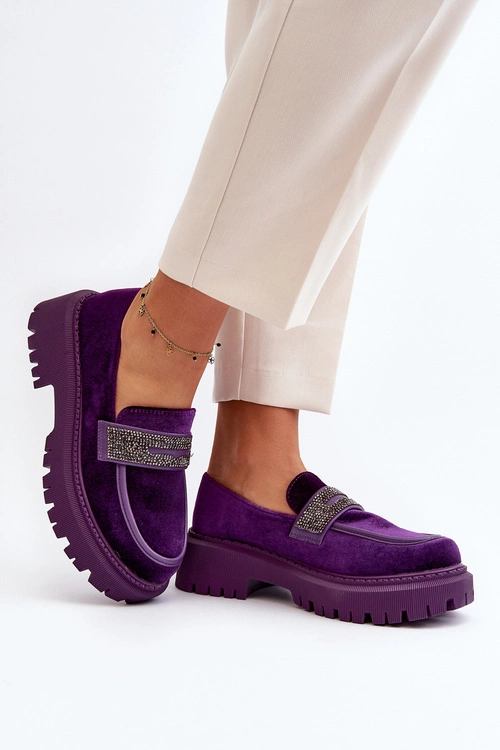 Damskie Welurowe Mokasyny Z Ozdobą Fioletowe Wendreda