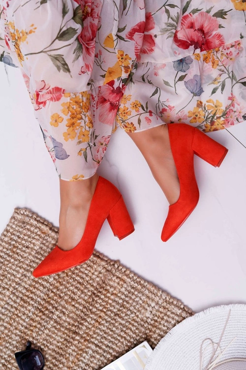 Czółenka Damskie Na Słupku Zamszowe Pomarańczowe Neshka