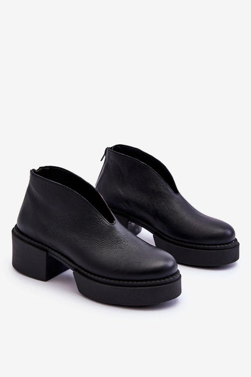 Skórzane Botki Na Masywnym Obcasie Nicole 2795/056 Czarne