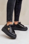 Sneakersy Ze Skóry Naturalnej Na Platformie Złota Ozdoba Lewski 3428 Czarne