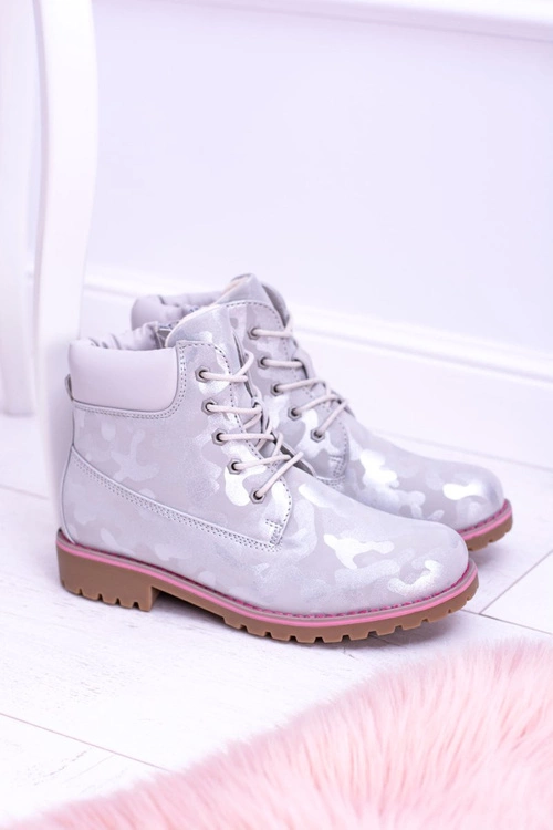 Dziecięce Młodzieżowe Ocieplane Szare Botki Traperki MoroStyle