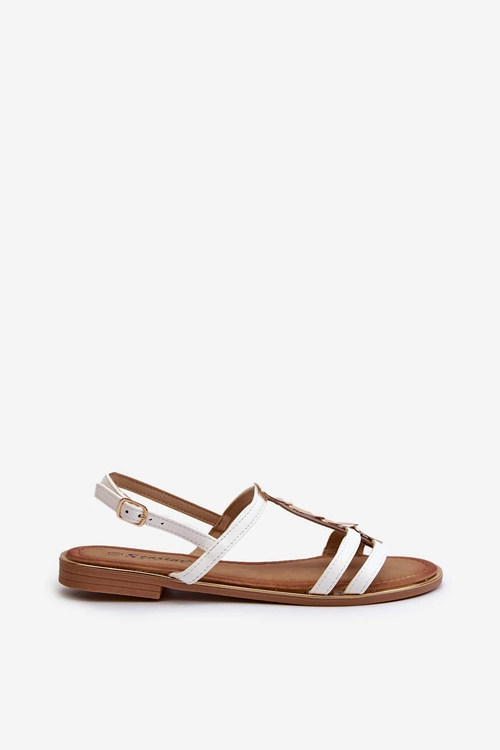 Płaskie Sandały Damskie Ze Złotymi Ozdobami Białe Raiva