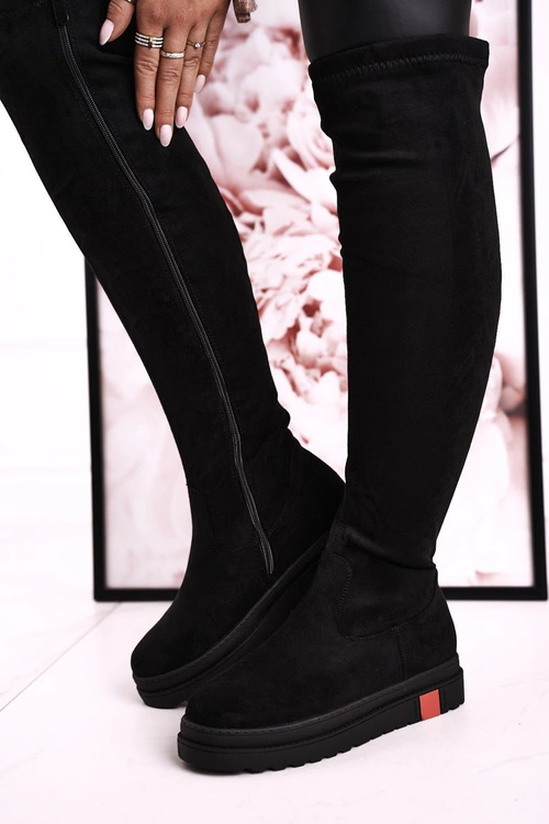 Damskie Kozaki Za Kolano Zamszowe Czarne Gracelyn