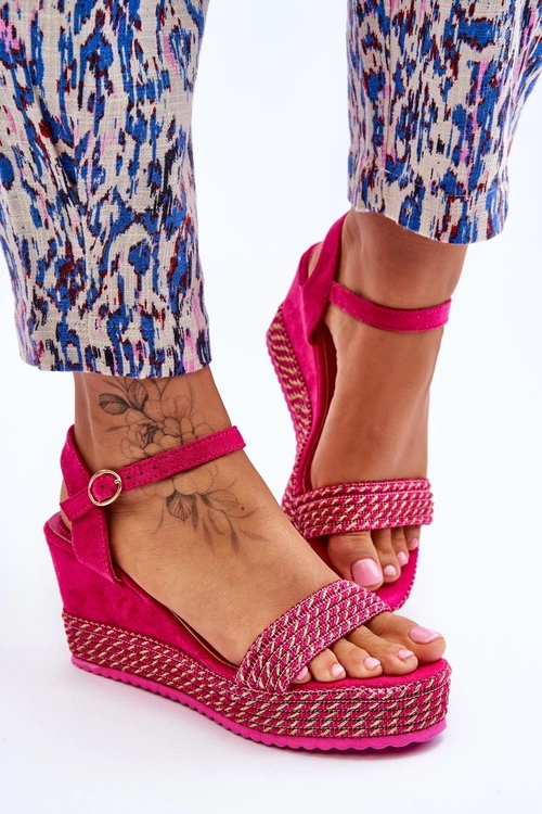 Klasyczne Damskie Sandały Na Koturnie Fuksja Malmo