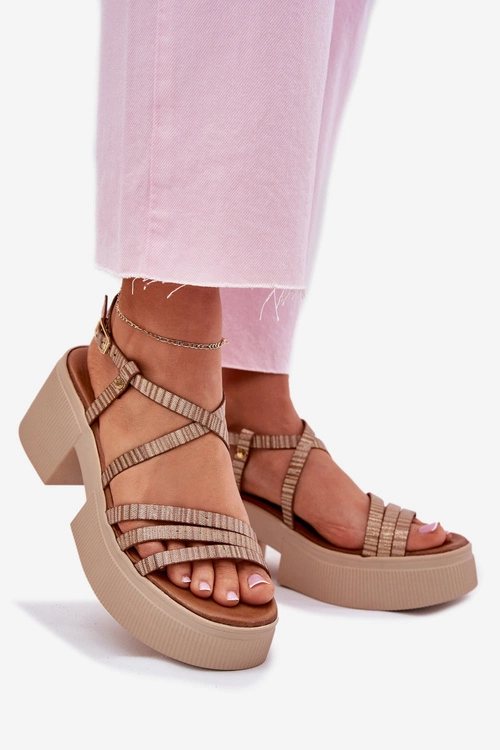 Skórzane Sandały Damskie Maciejka 06990-25 Złote