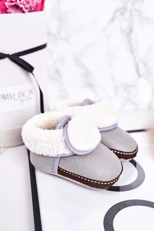 Dziecięce Ocieplane Papcie Z Kożuszkiem Szare Cloudlet